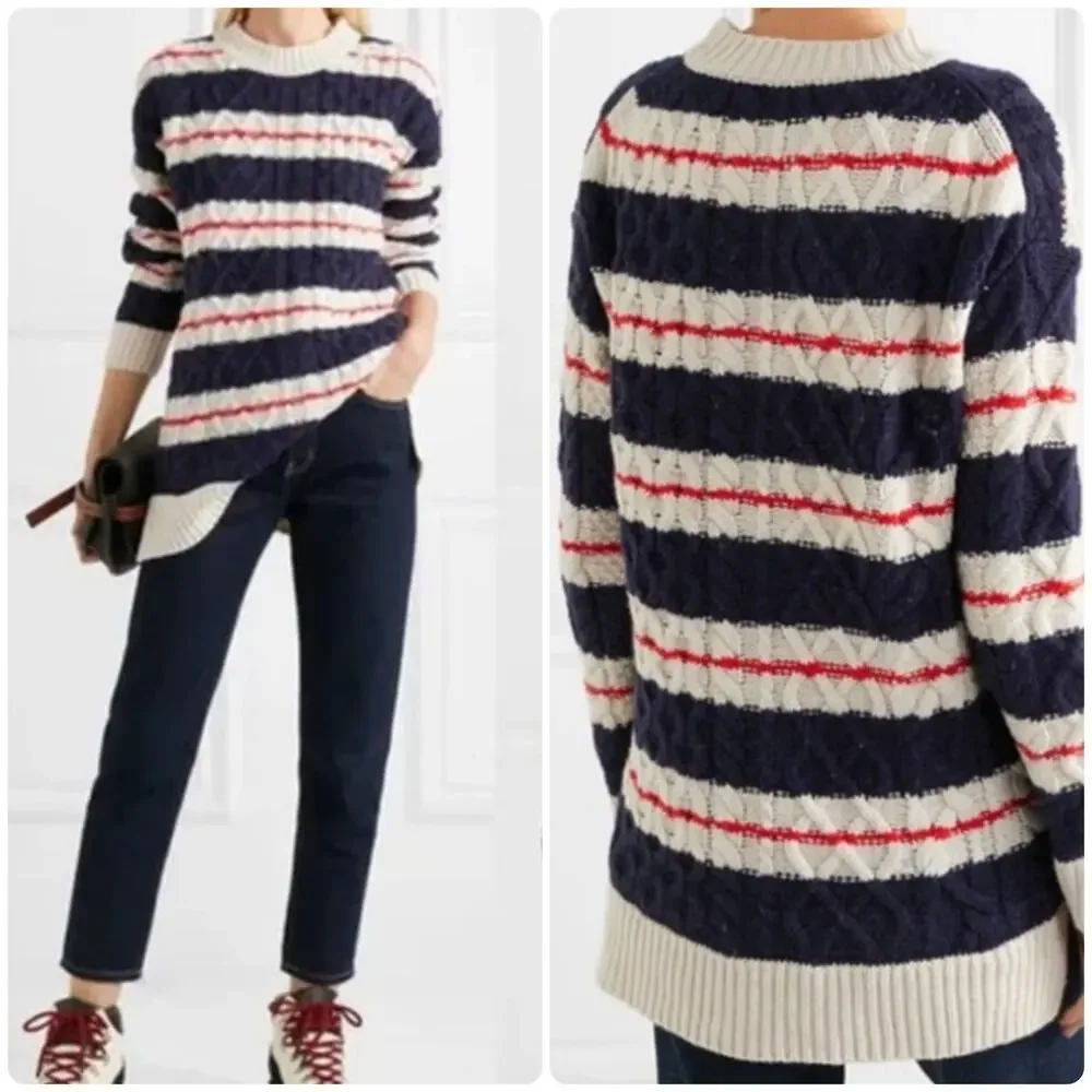 J.Crew Gabby Stripe Cable Knit Wool Tunic Sweater